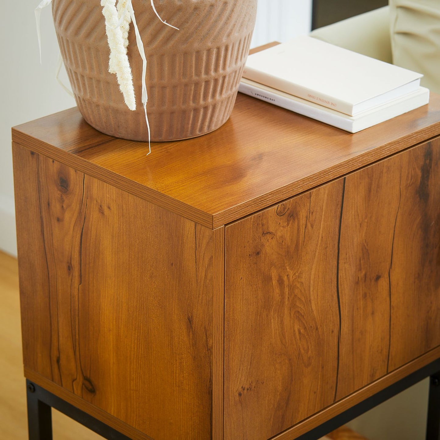 Industrial console table with cabinet, steel frame, 40x30x76 Cm