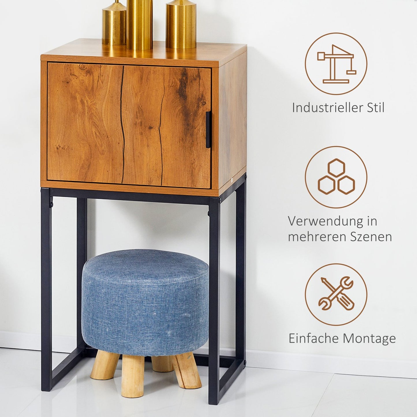 Industrial console table with cabinet, steel frame, 40x30x76 Cm