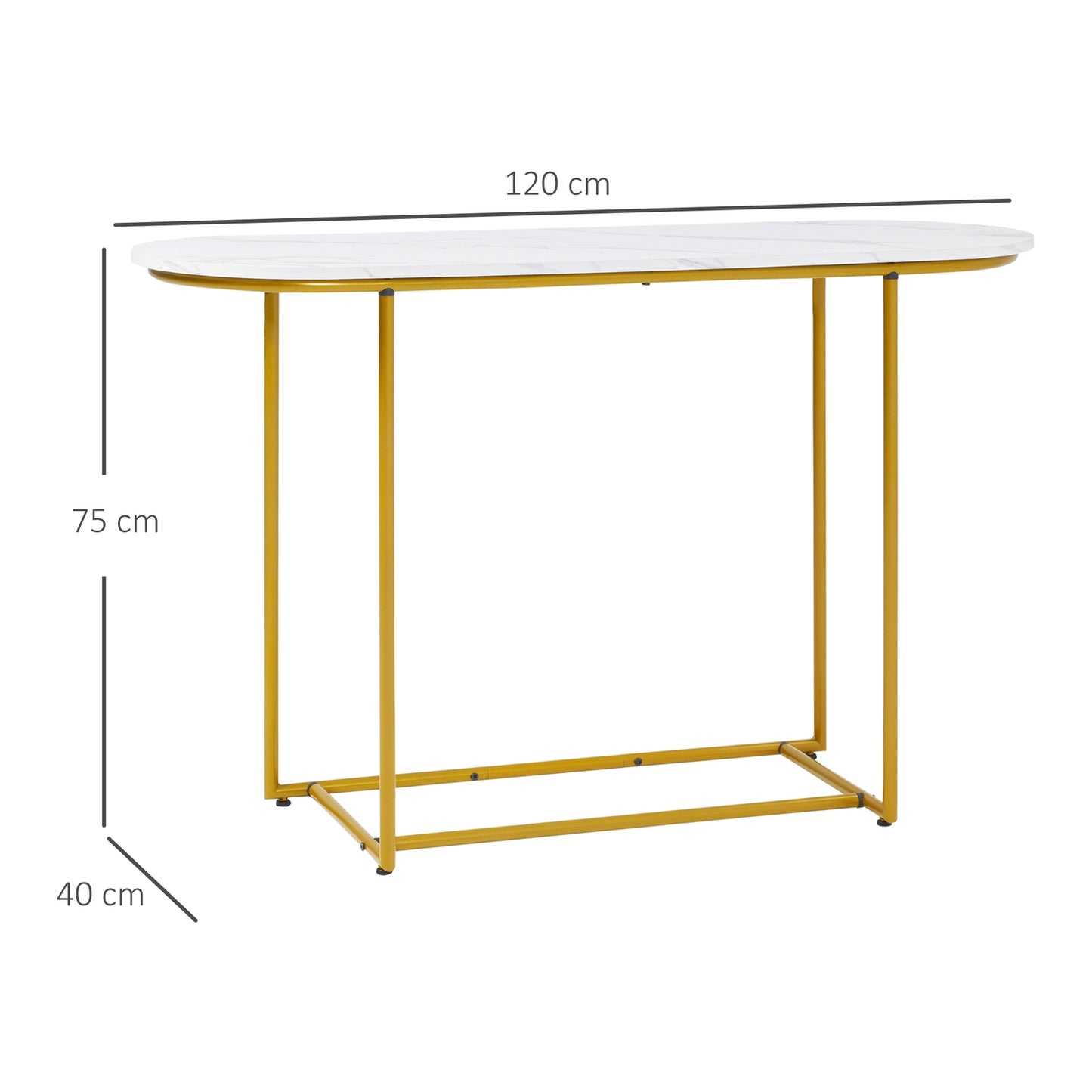 Modern console table - steel, white & gold, 120x40x75 cm