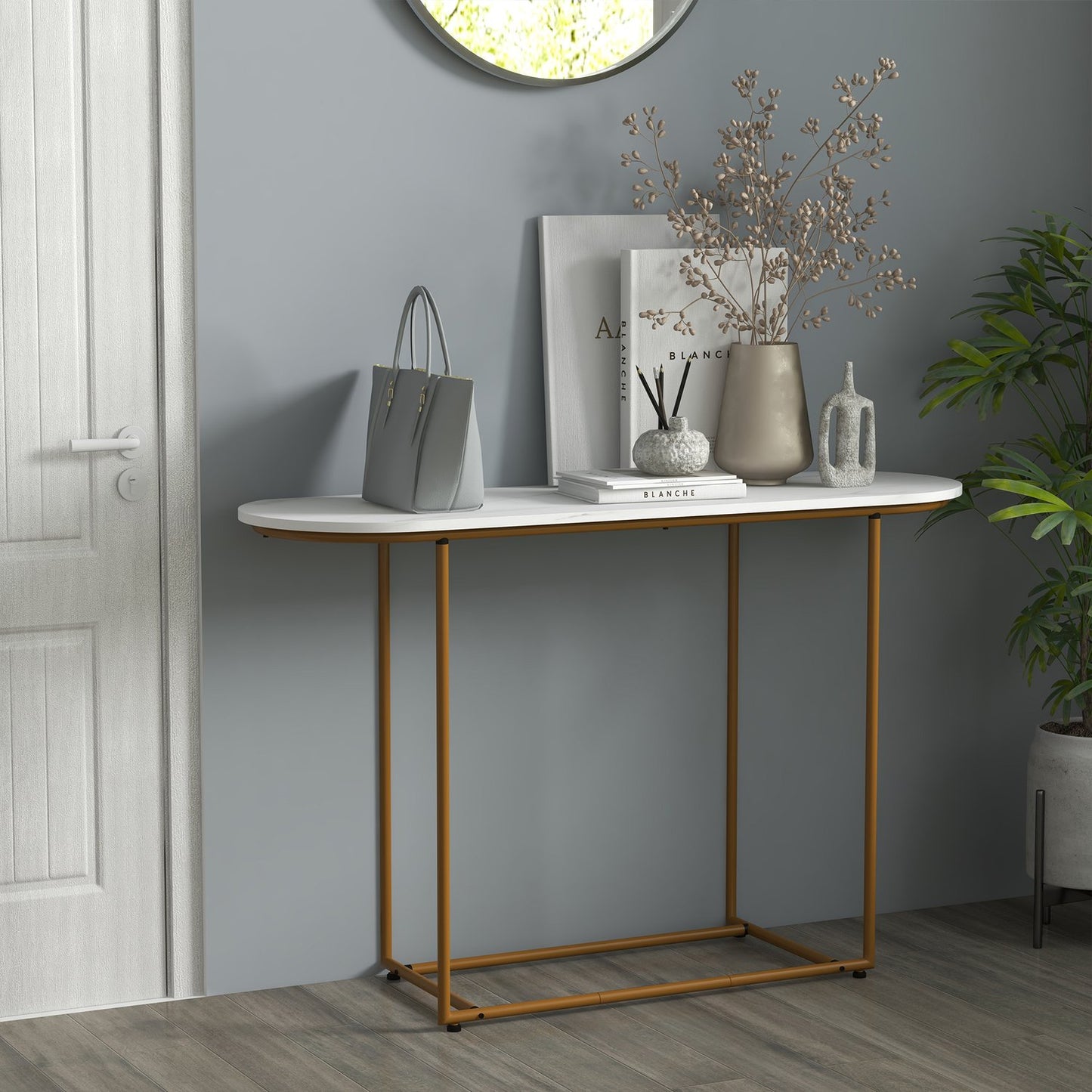 Modern console table - steel, white & gold, 120x40x75 cm