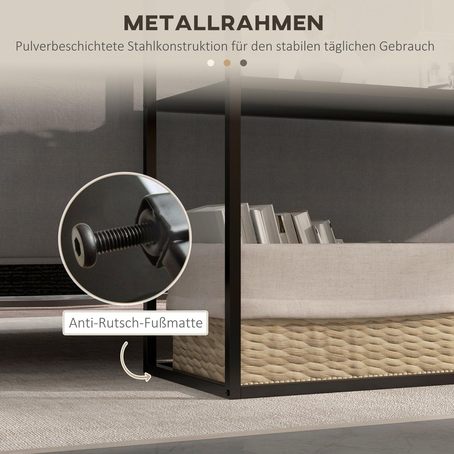 Steel console table, 2-tier design, 90x30x75 cm