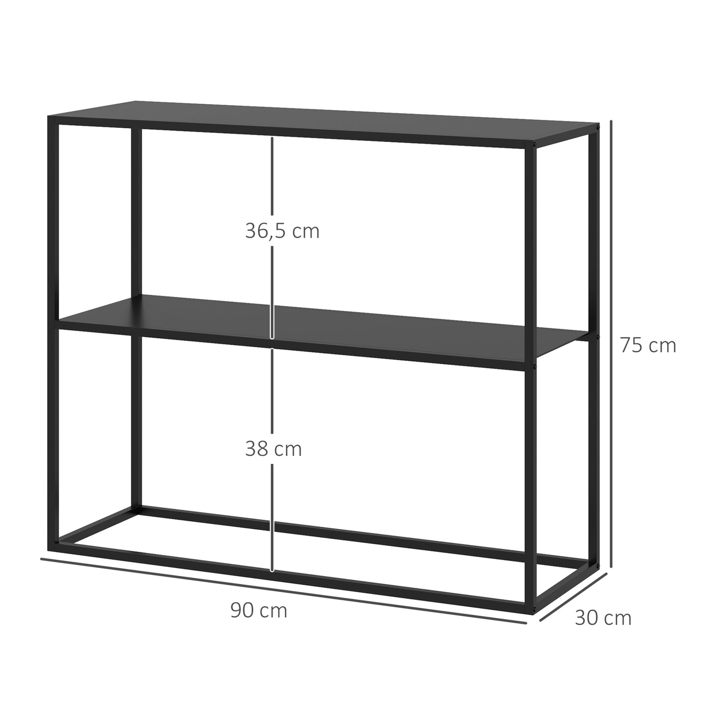 Steel console table, 2-tier design, 90x30x75 cm
