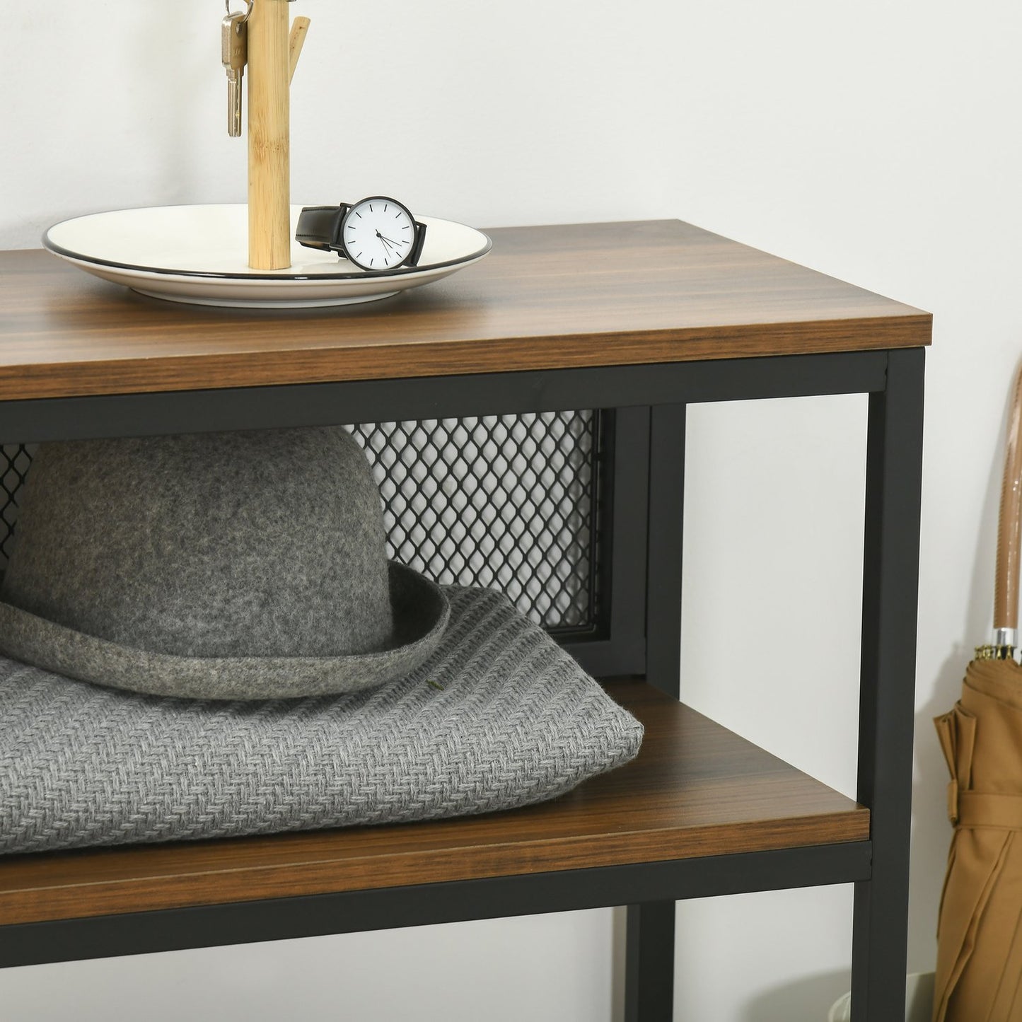 Metal console table with 2 shelves and tip protection