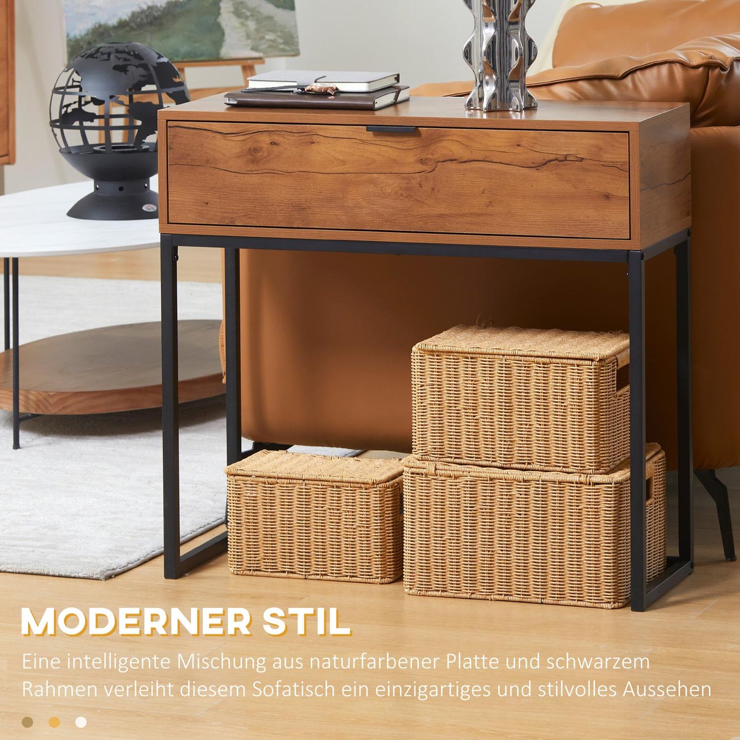 Industrial console table with drawer - Steel & Nature, 80x30x76 cm