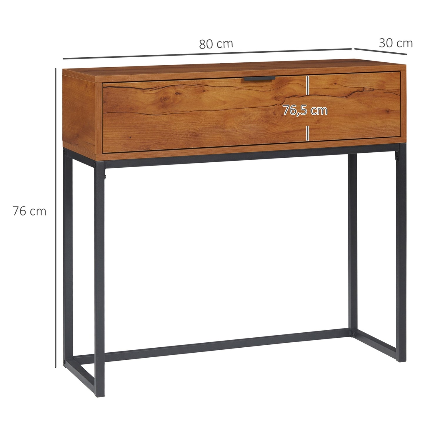 Industrial console table with drawer - Steel & Nature, 80x30x76 cm