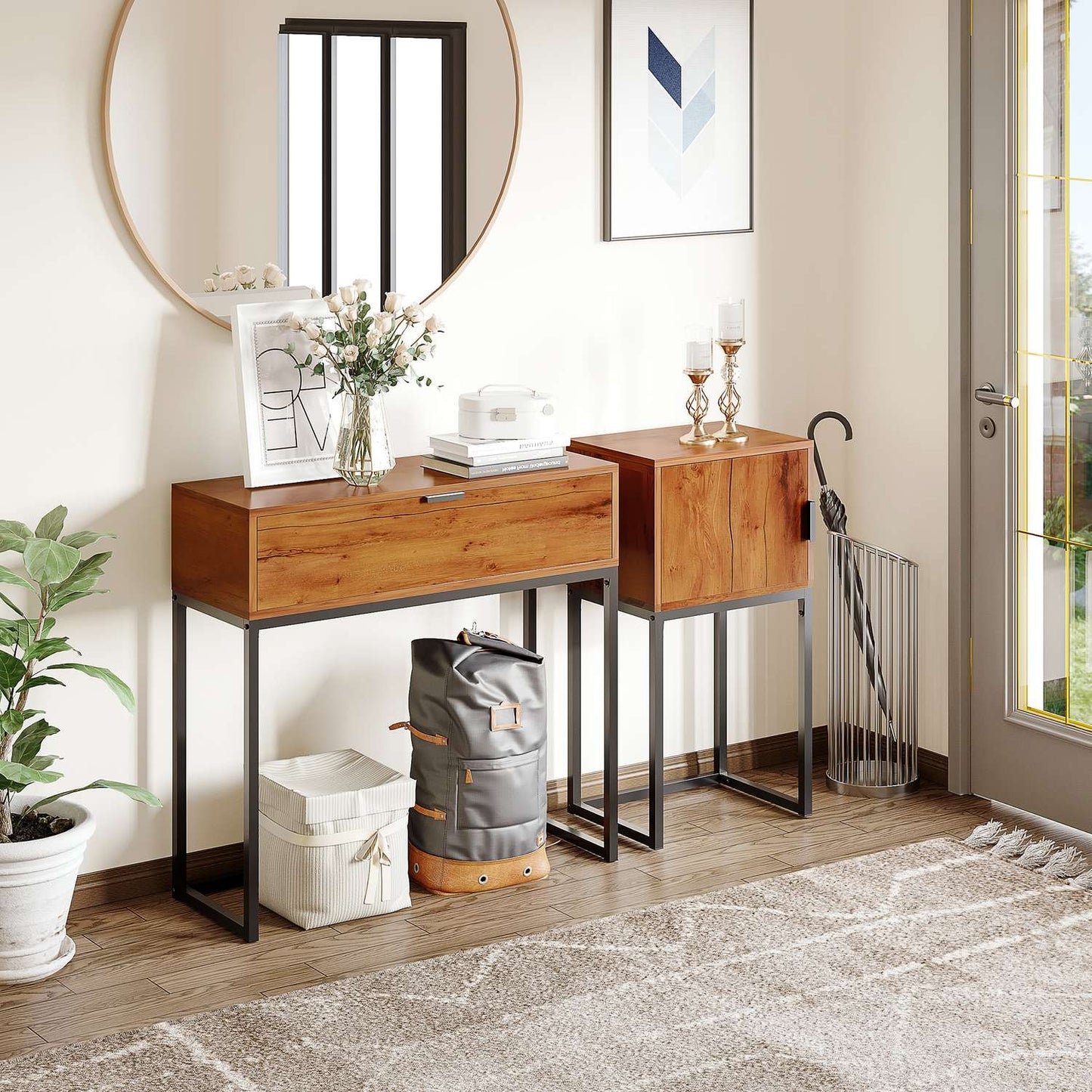 Industrial console table with drawer - Steel & Nature, 80x30x76 cm