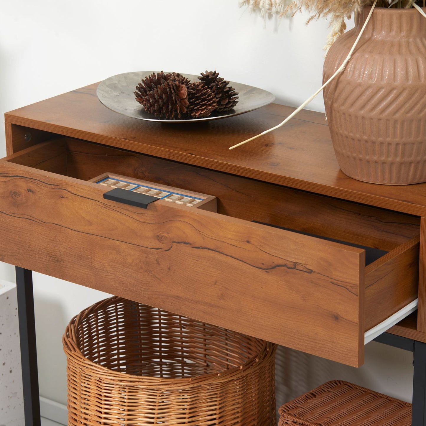 Industrial console table with drawer - Steel & Nature, 80x30x76 cm