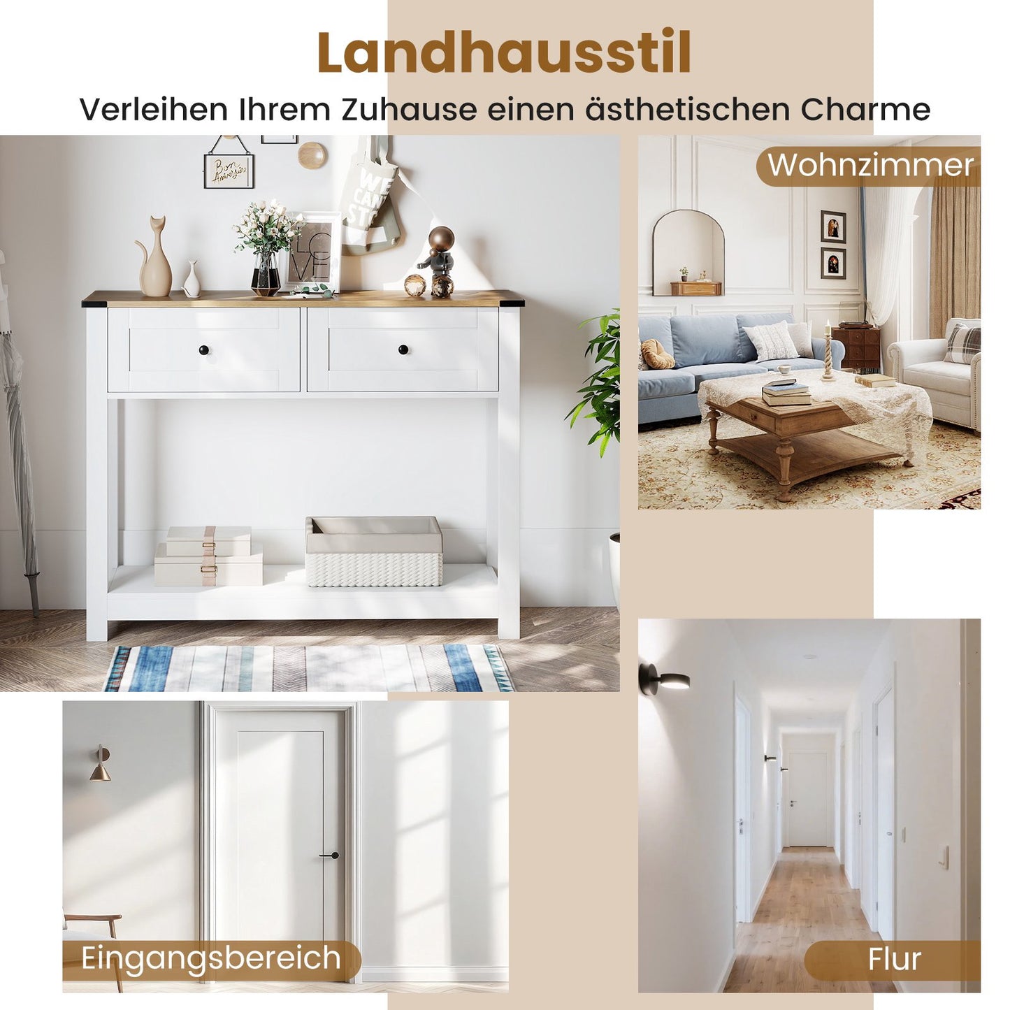 Console Table with 2 Drawers and Shelf, White, 106x30x81.5 cm