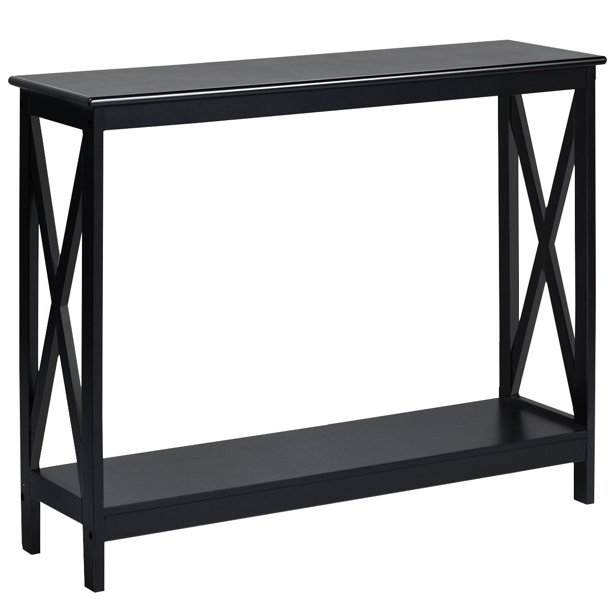 Console Table with 2 Shelves, X-Frame, Black, 100x30x80 cm