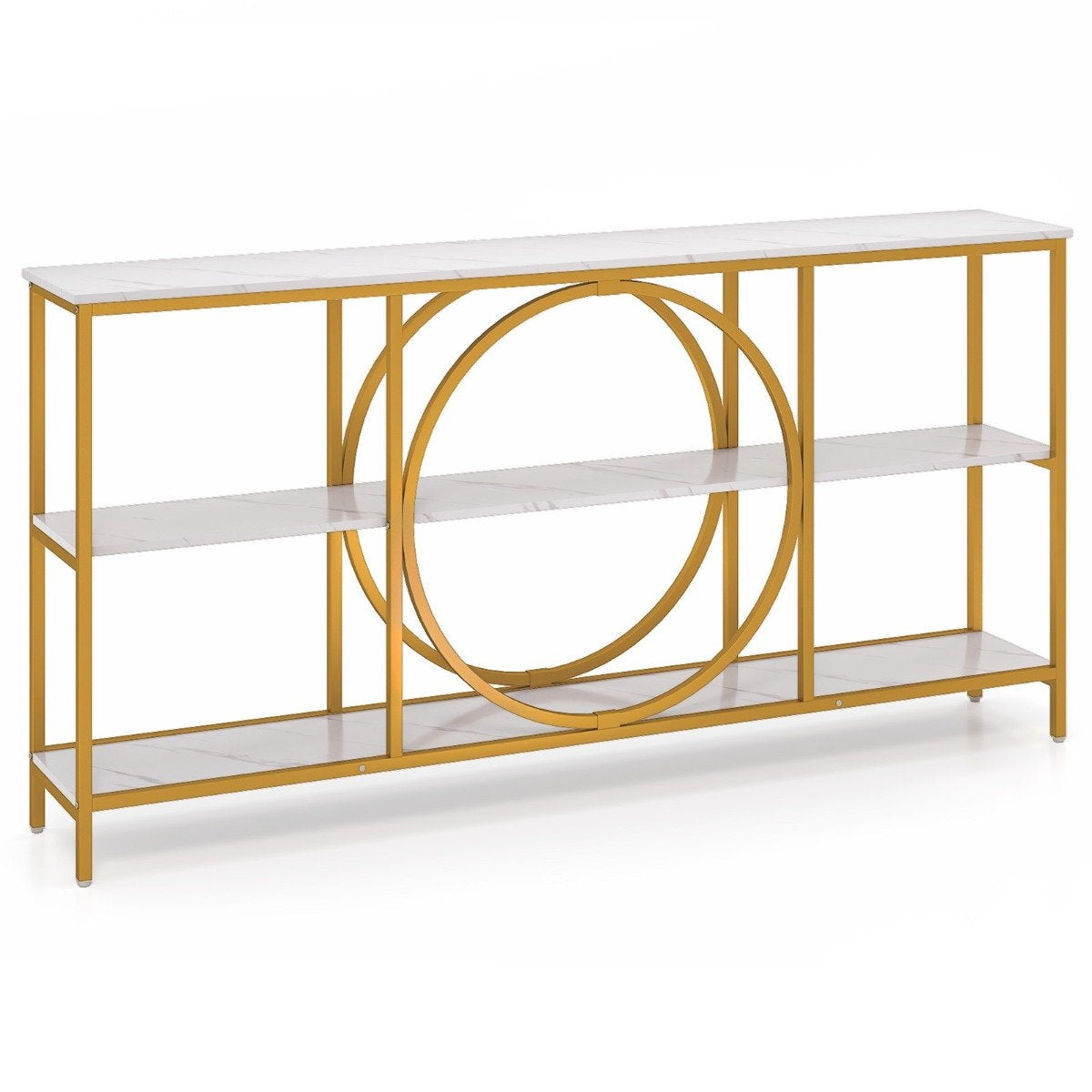 Console Table with 3 Tiers, Metal Frame, White