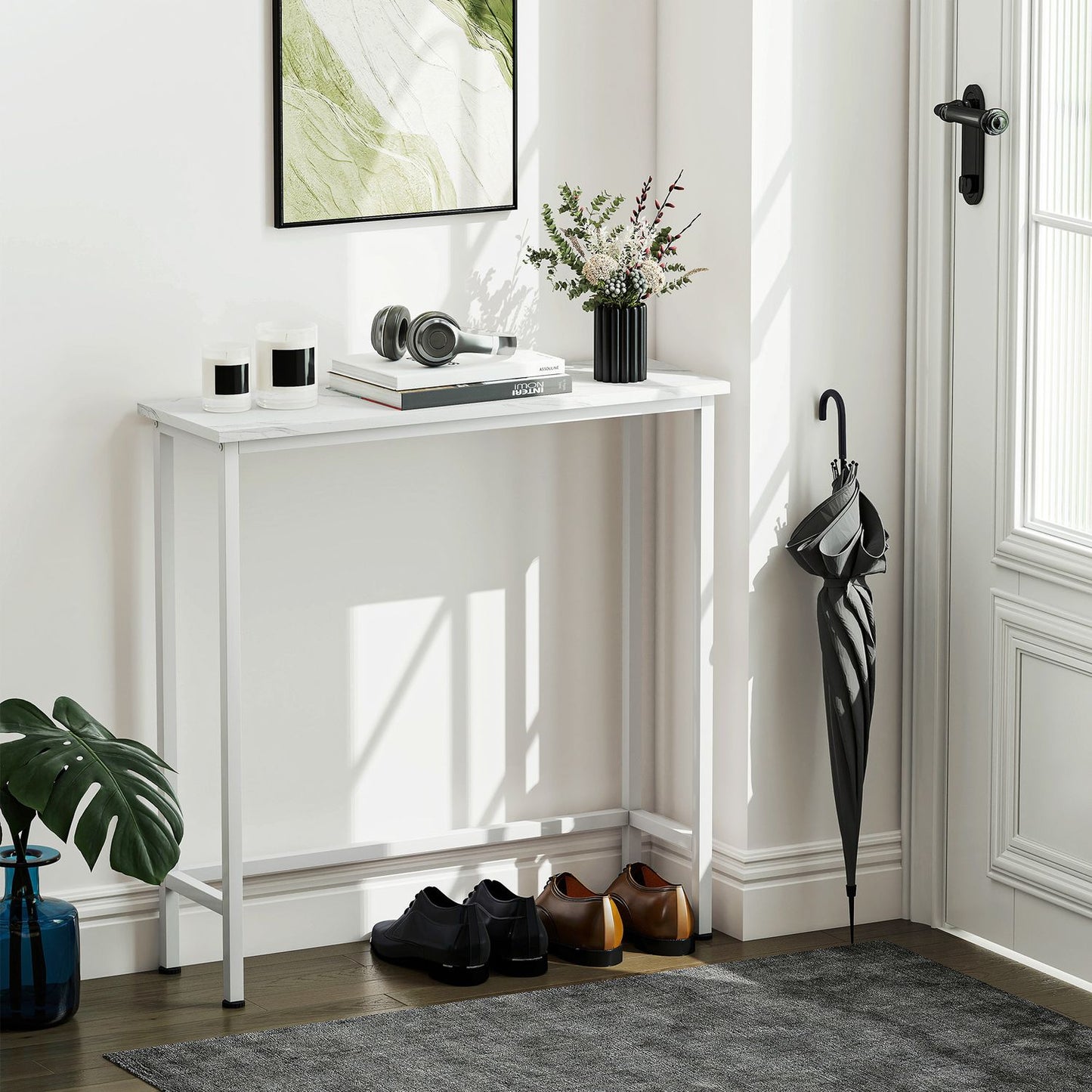 Console Table with Adjustable Feet, Anti-Tip, 75x24x76 cm, White