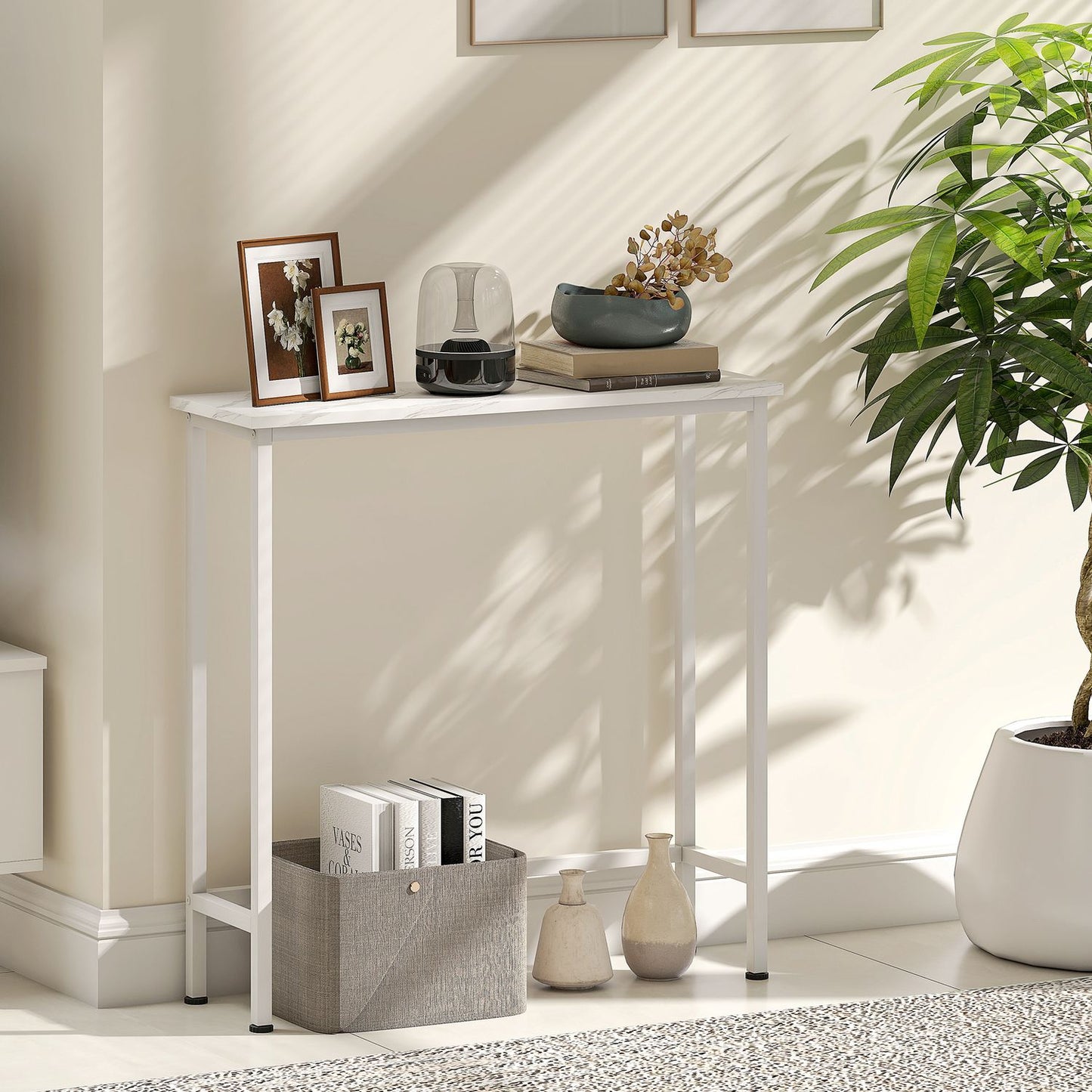 Console Table with Adjustable Feet, Anti-Tip, 75x24x76 cm, White