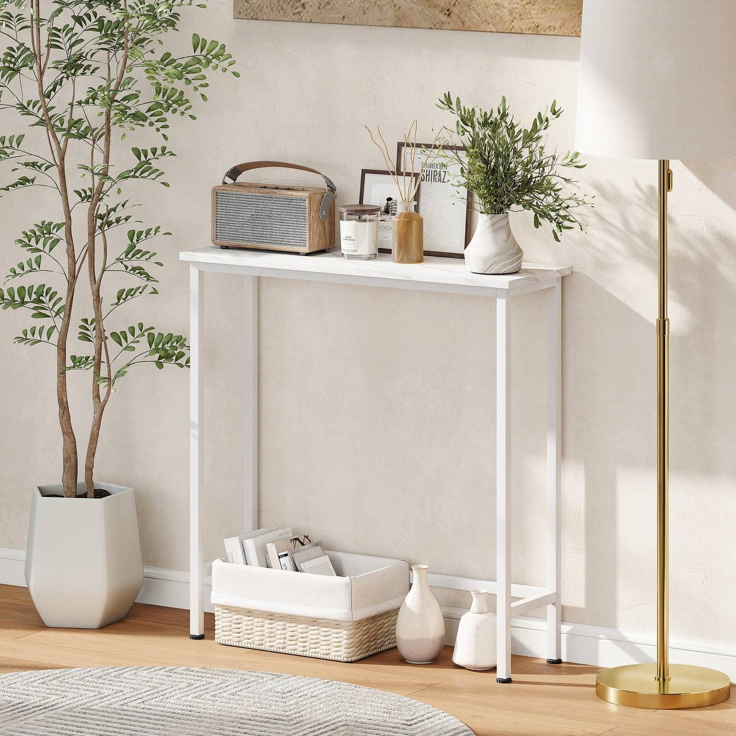 Console Table with Adjustable Feet, Anti-Tip, 75x24x76 cm, White