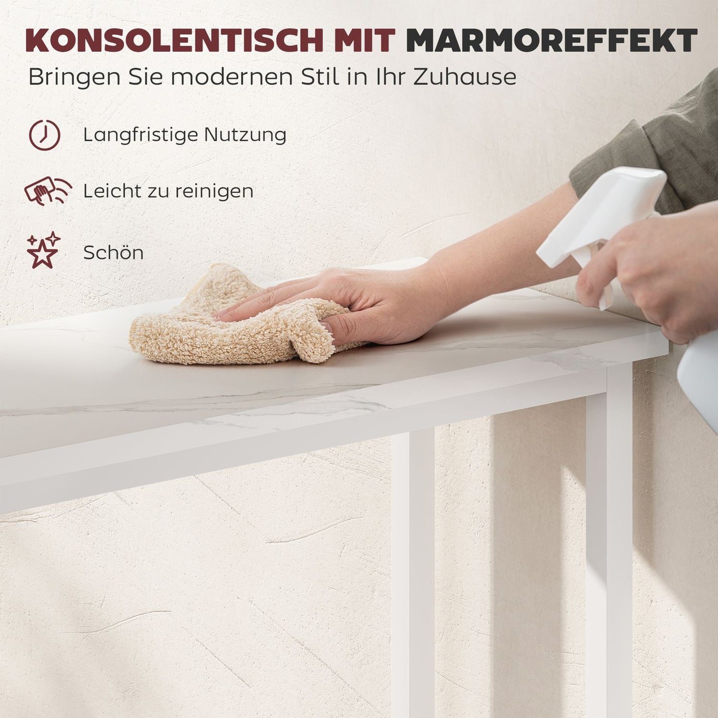 Console Table with Adjustable Feet, Anti-Tip, 75x24x76 cm, White