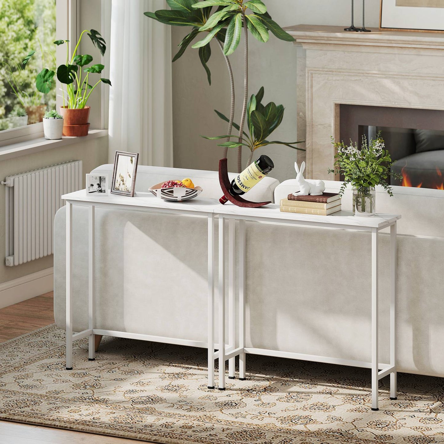 Console Table with Adjustable Feet, Anti-Tip, 75x24x76 cm, White