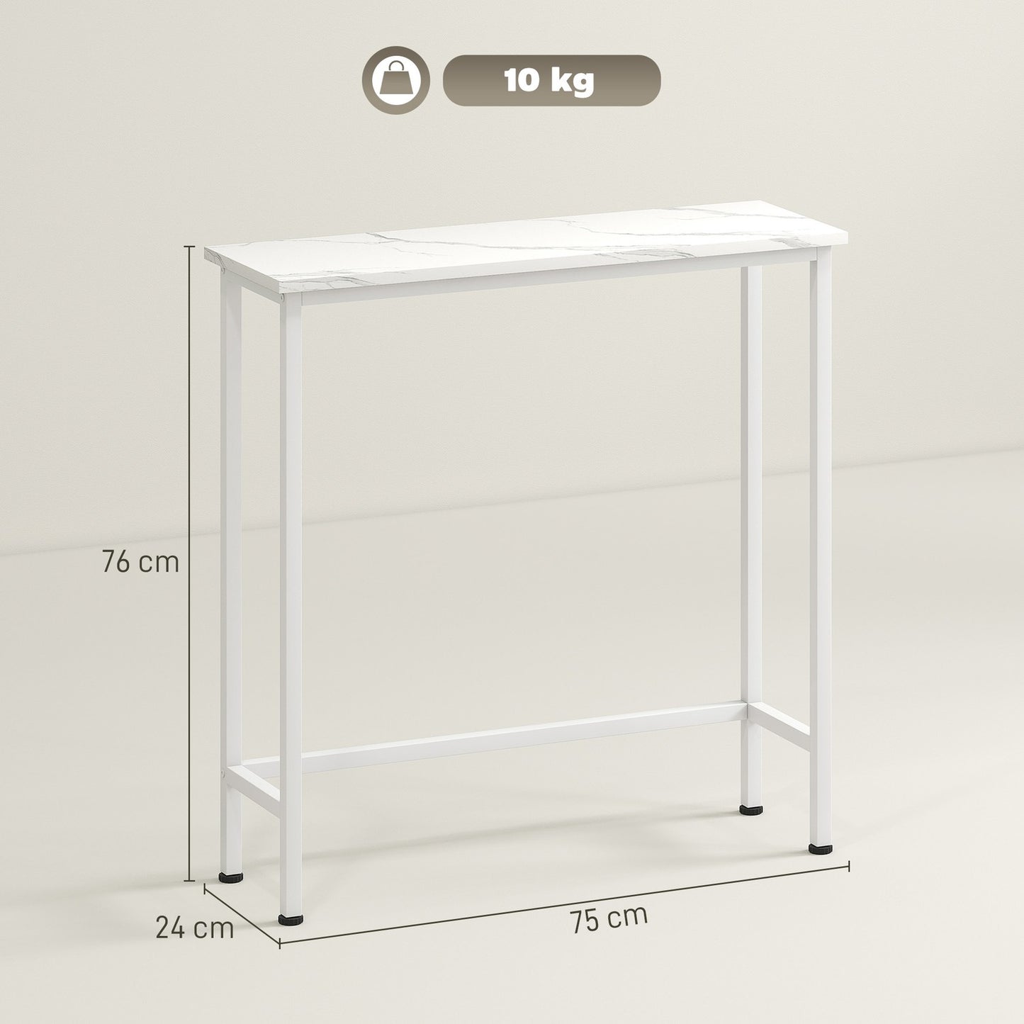 Console Table with Adjustable Feet, Anti-Tip, 75x24x76 cm, White