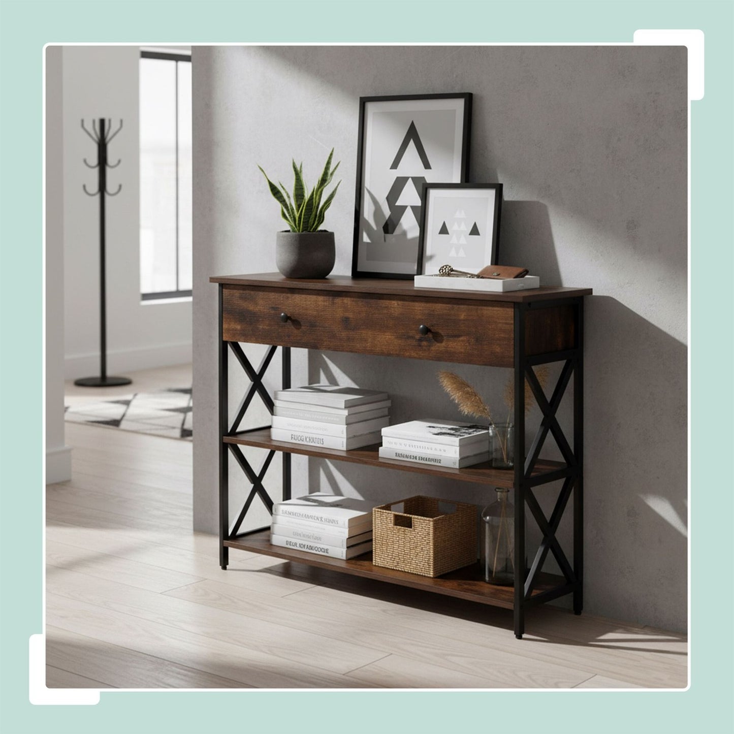 Console Table with Drawer – Industrial Style, Wood & Metal