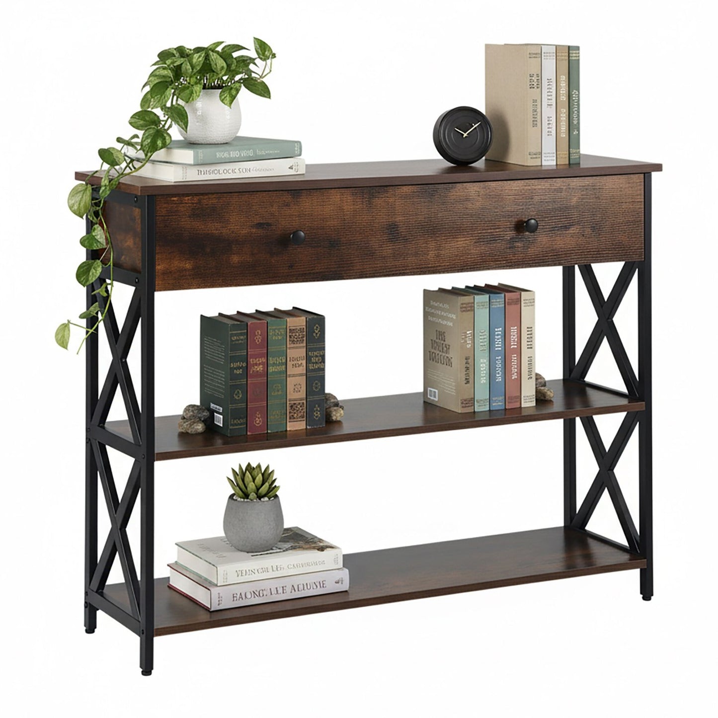 Console Table with Drawer – Industrial Style, Wood & Metal