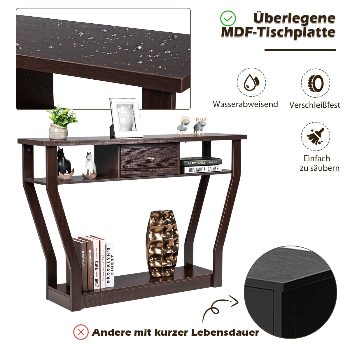Console Table with Drawer and Shelf, 120x30x81 cm, Brown