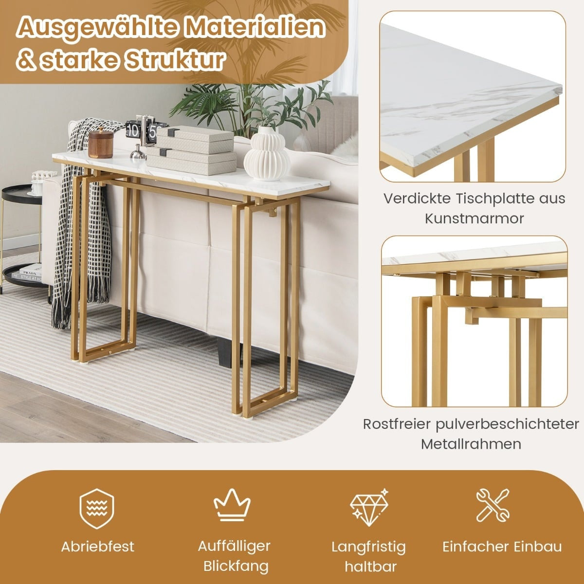 Console Table with Faux Marble Top, 110cm – White/Gold