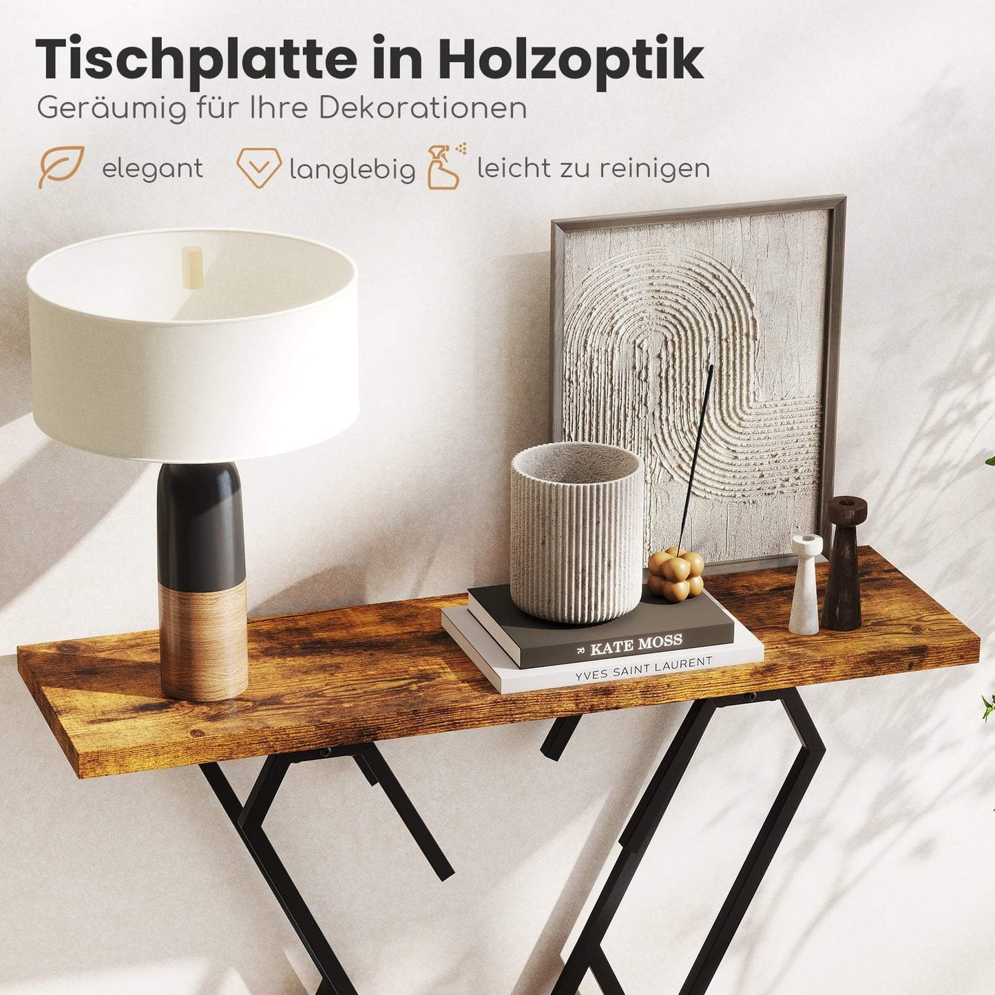 Console Table with Faux Marble Top, Adjustable Feet, 100x30 cm