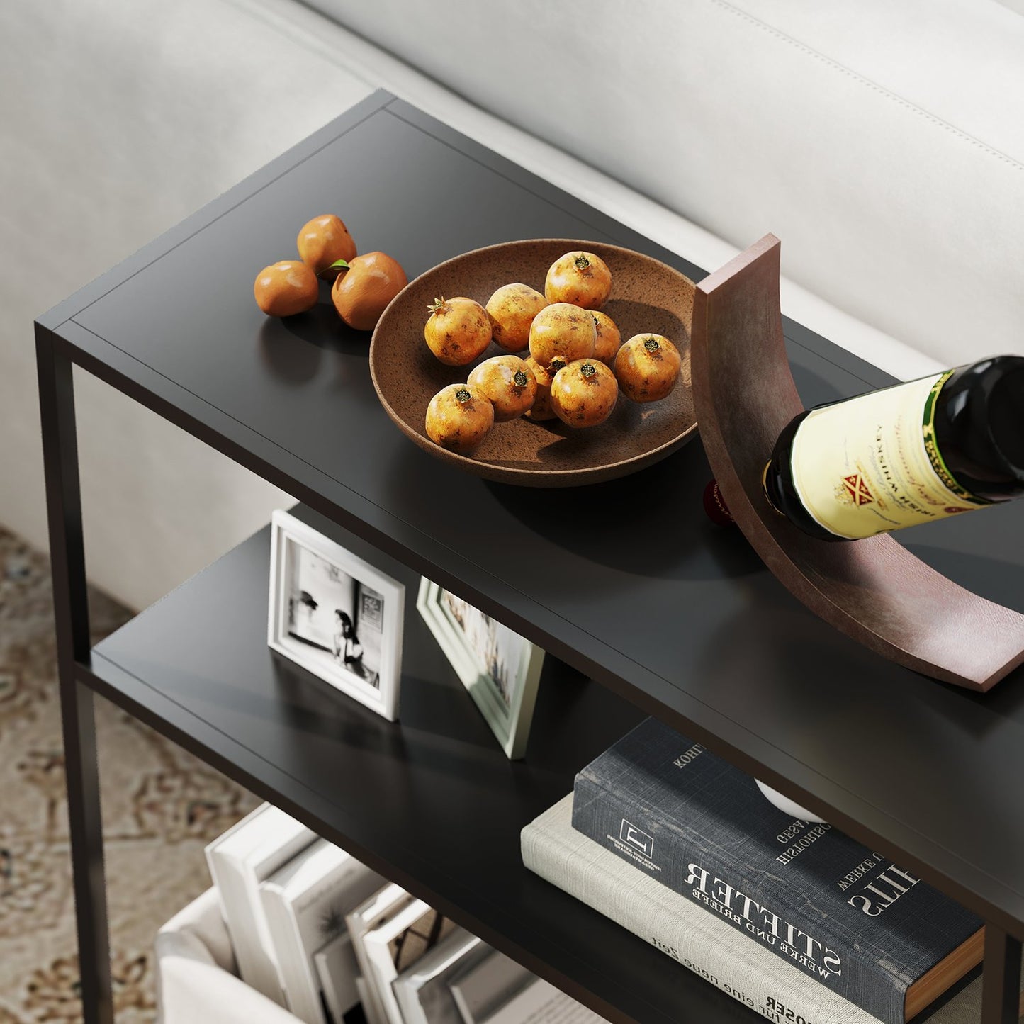 Console Table, 4 Levels, Steel Frame, Black