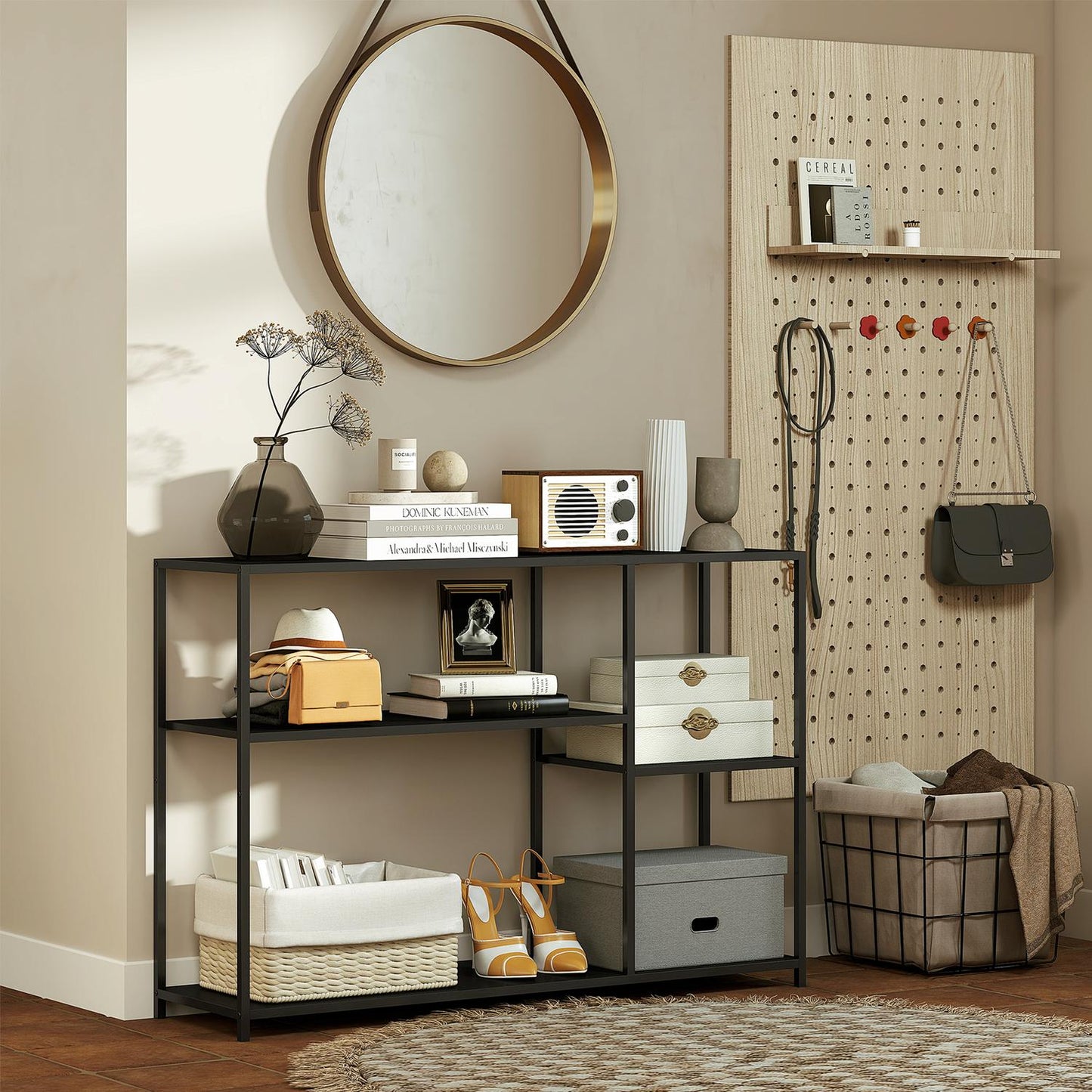 Console Table, 4 Levels, Steel Frame, Black