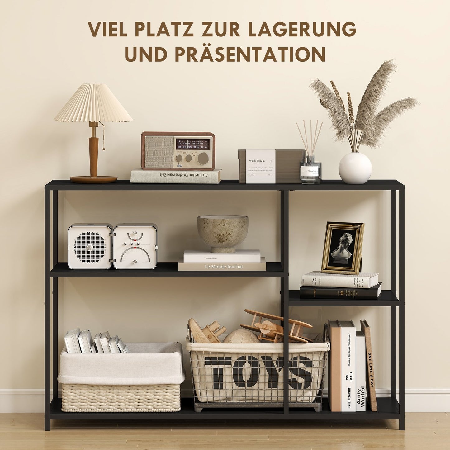 Console Table, 4 Levels, Steel Frame, Black
