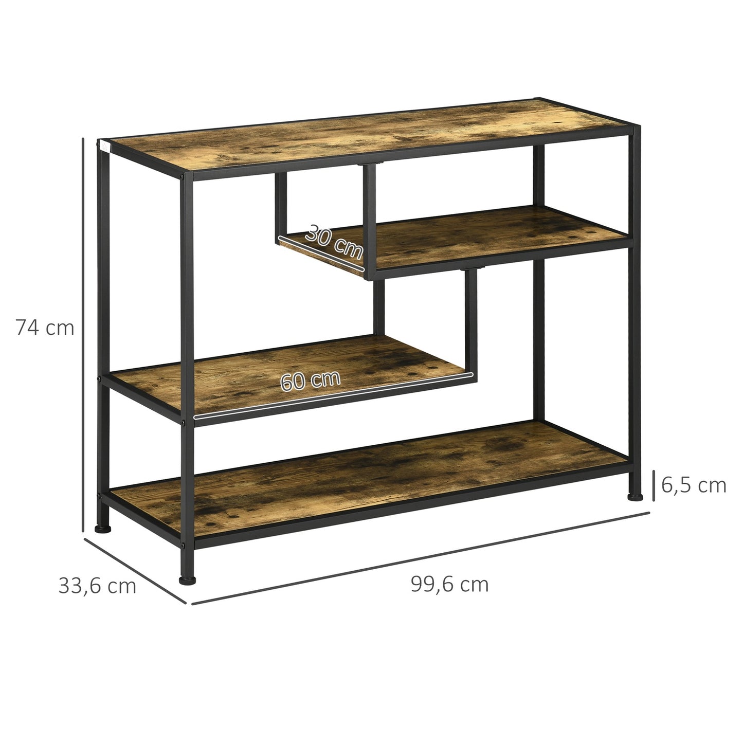 Console table with steel legs - 4-tier, tilt-proof, rustic brown