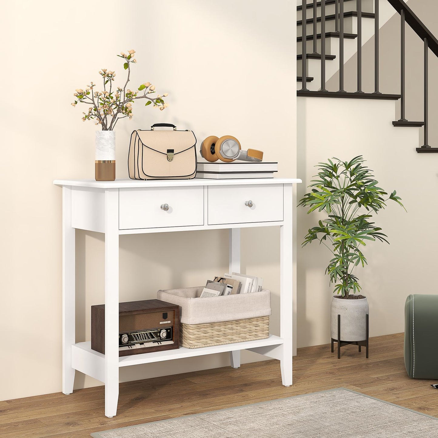 Console table in solid wood with drawers - 80 x 40 x 75 cm
