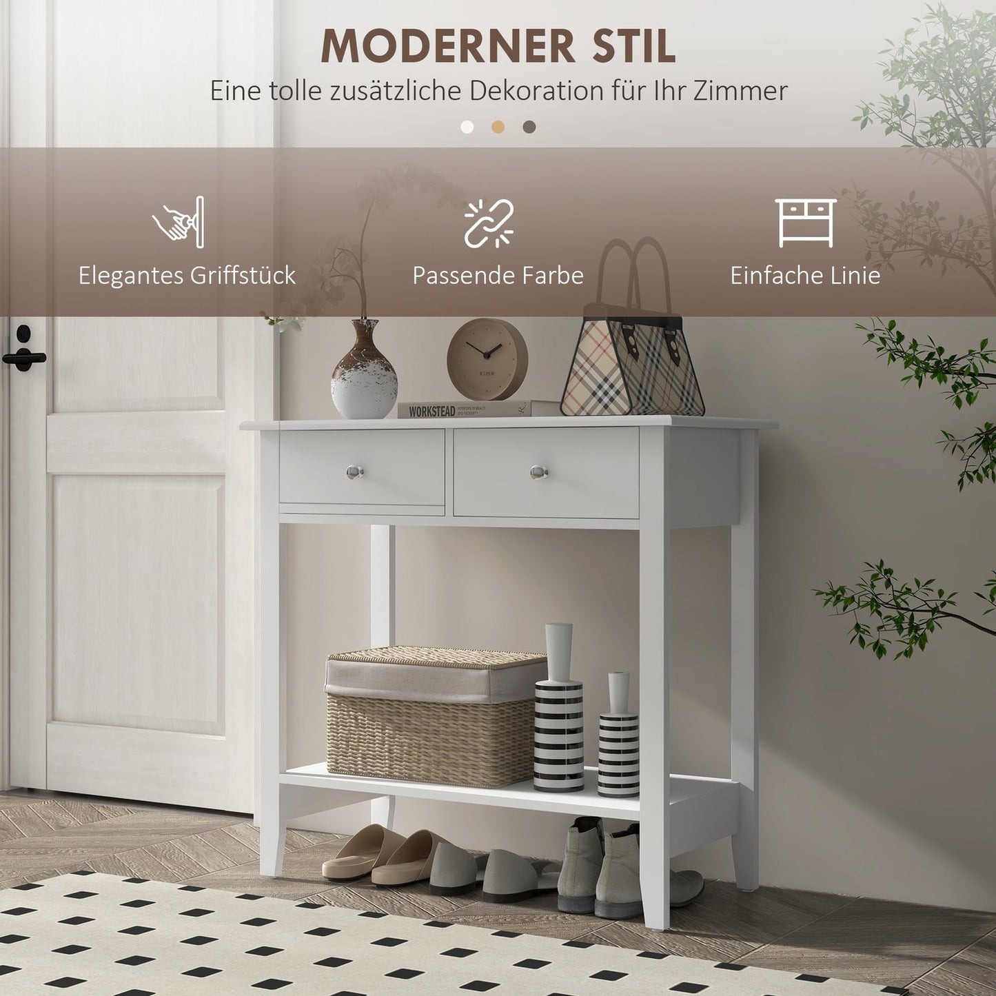 Console table in solid wood with drawers - 80 x 40 x 75 cm