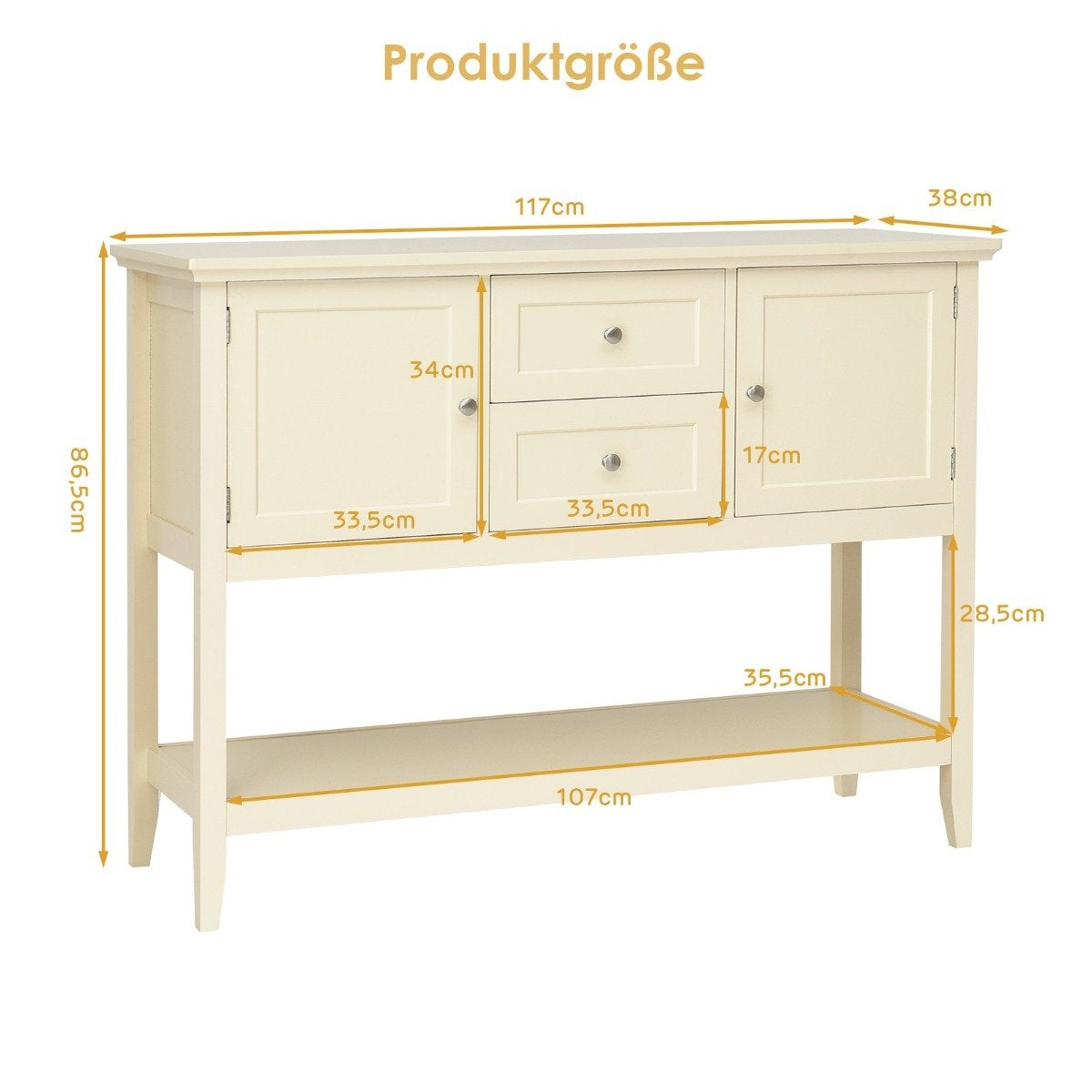 Console table hallway table with 2 drawers and cupboards buffet table side table wood white