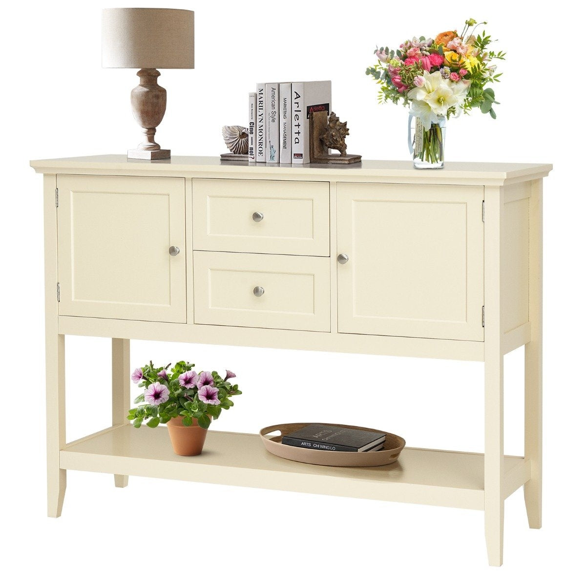 Console table hallway table with 2 drawers and cupboards buffet table side table wood white