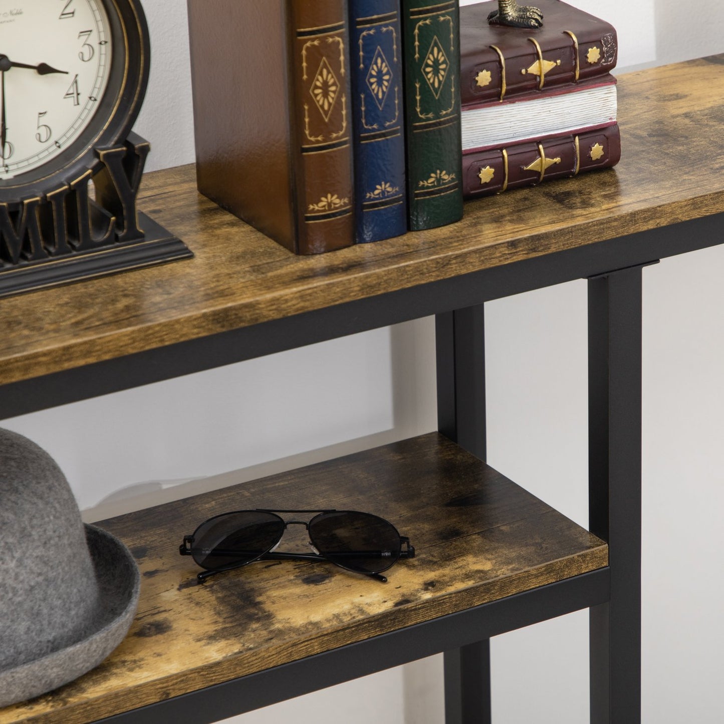 Console table, steel legs, 2 levels, anti-tip, 120 x 23 x 75 cm