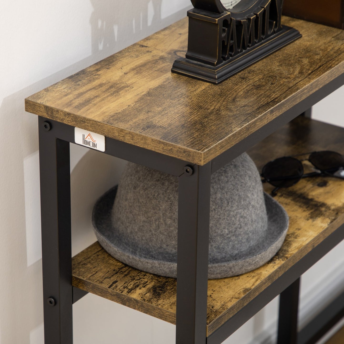 Console table, steel legs, 2 levels, anti-tip, 120 x 23 x 75 cm