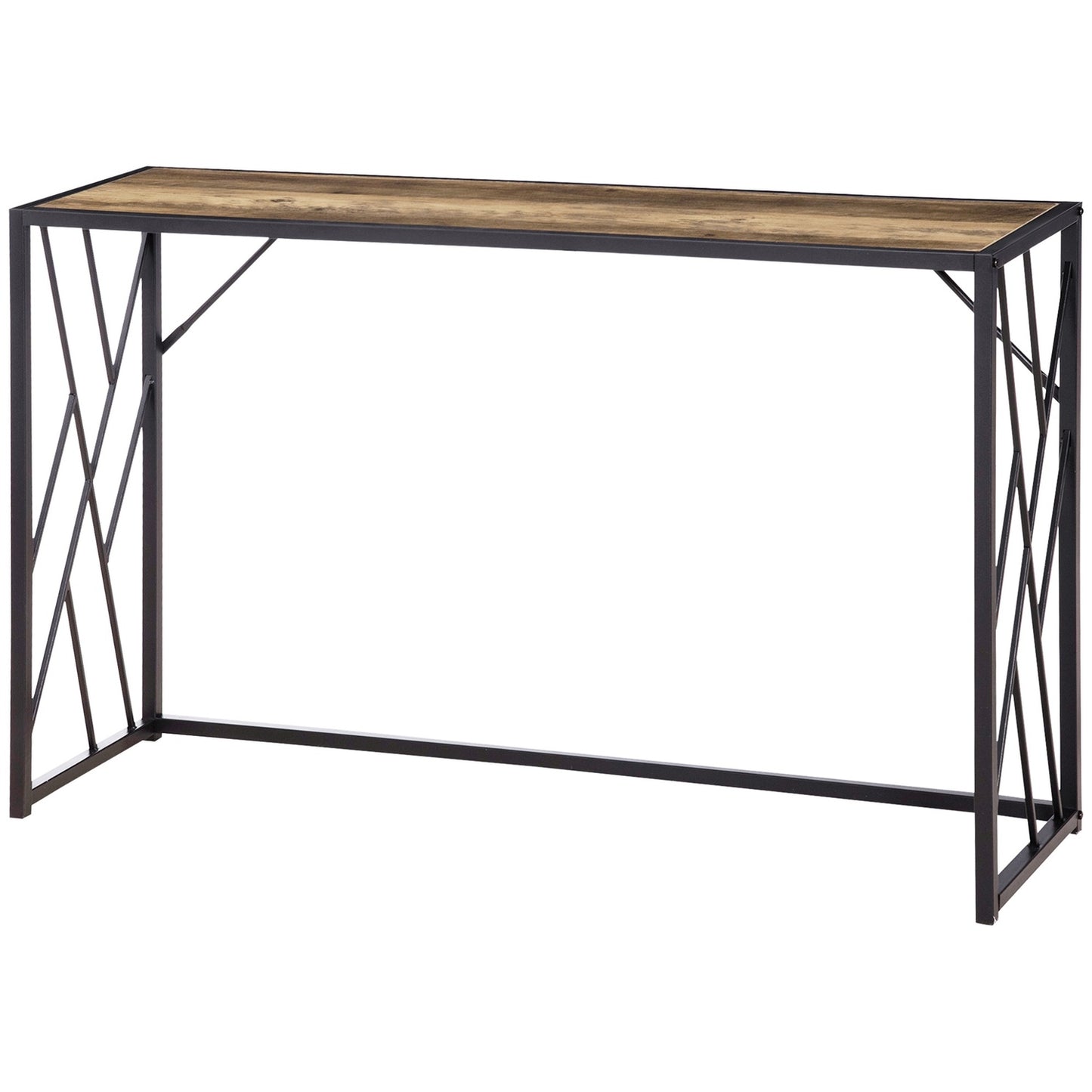 Industrial console table, steel legs, 120x35x75 cm, brown