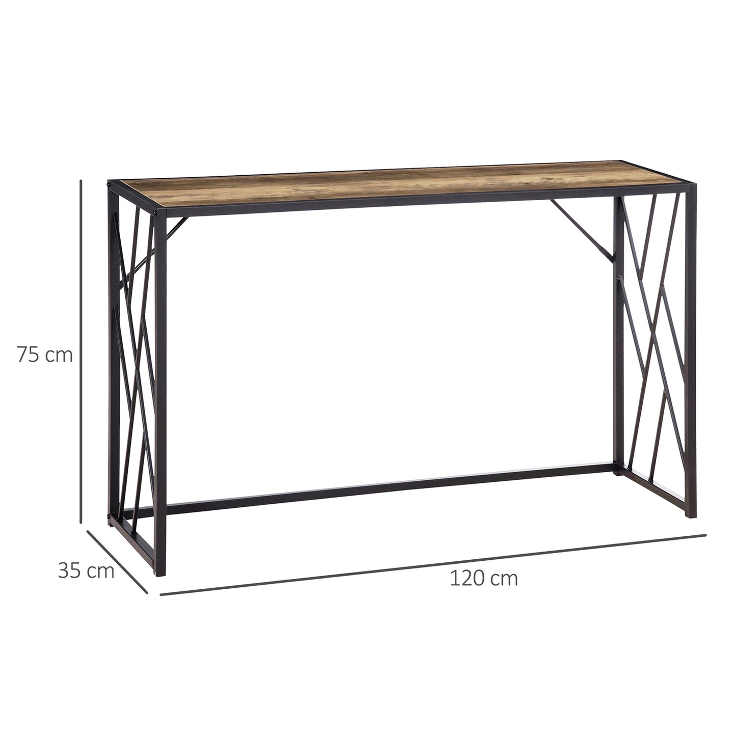 Industrial console table, steel legs, 120x35x75 cm, brown