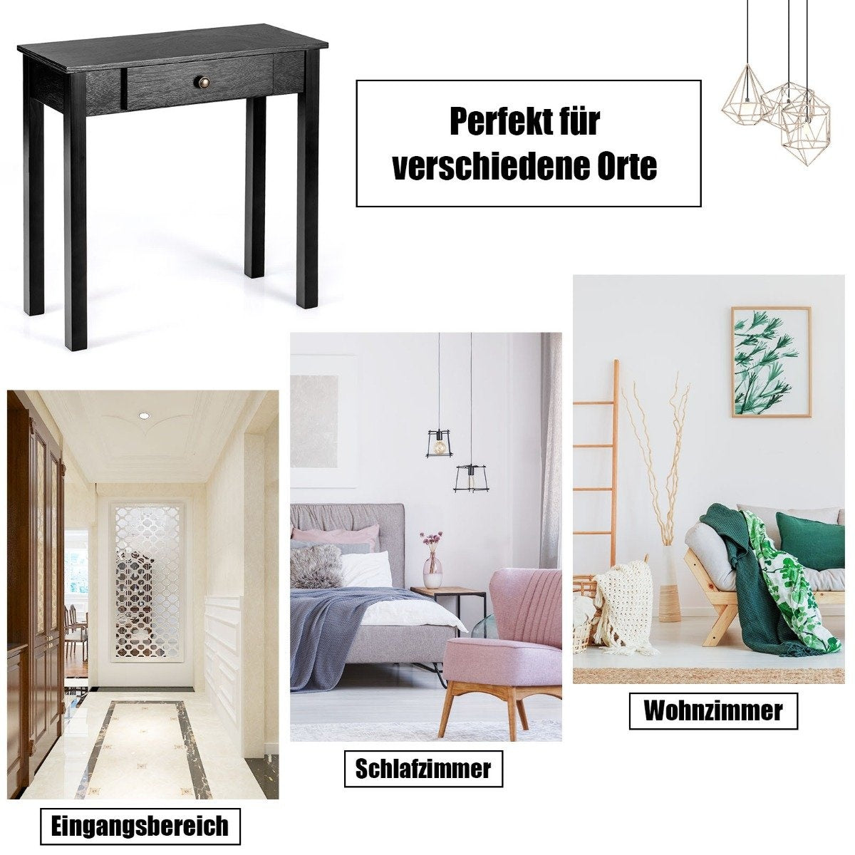 Console table with drawer, entrance table, narrow industrial side table made of wood 71 x 30 x 71cm black
