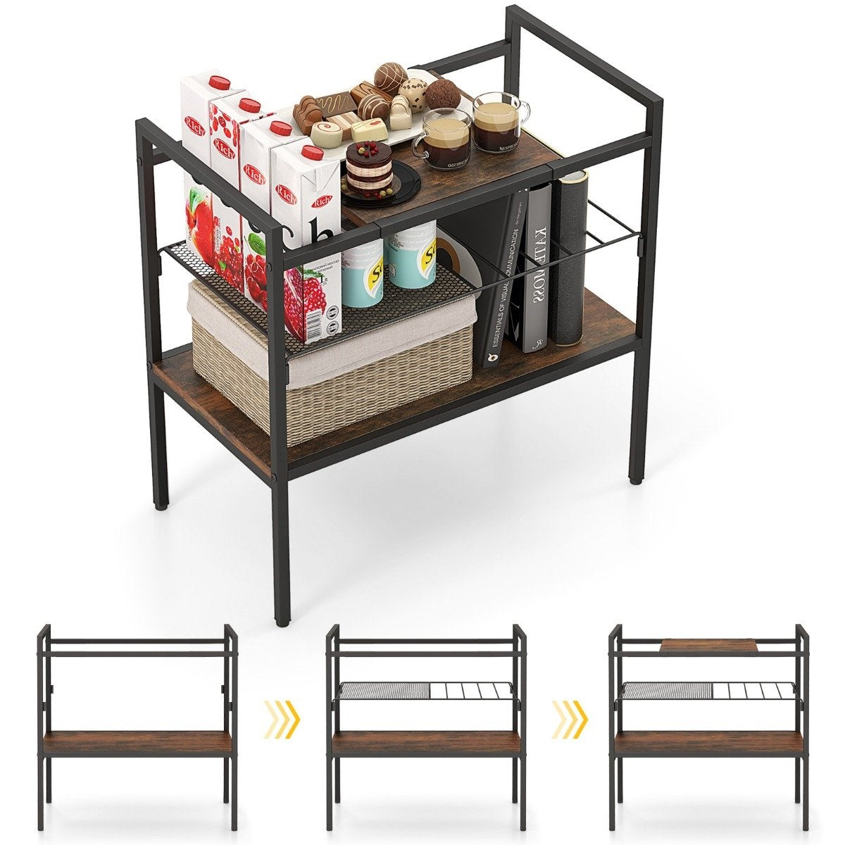 Console table with shelves, narrow console side table, 60 x 33.5 x 61 cm, rustic brown