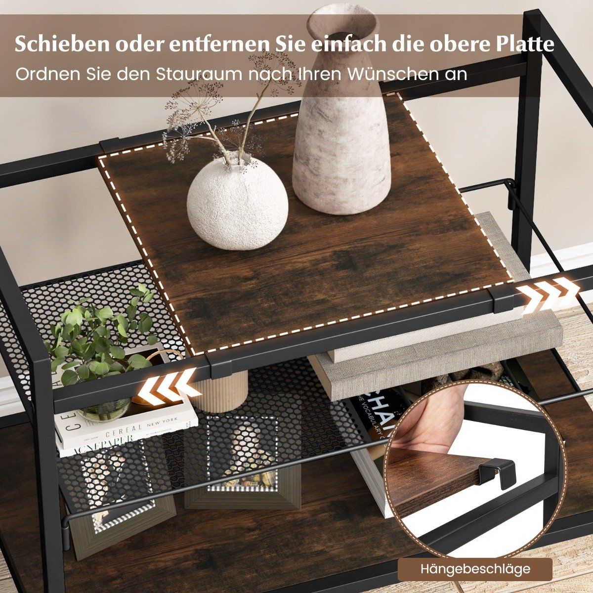 Console table with shelves, narrow console side table, 60 x 33.5 x 61 cm, rustic brown