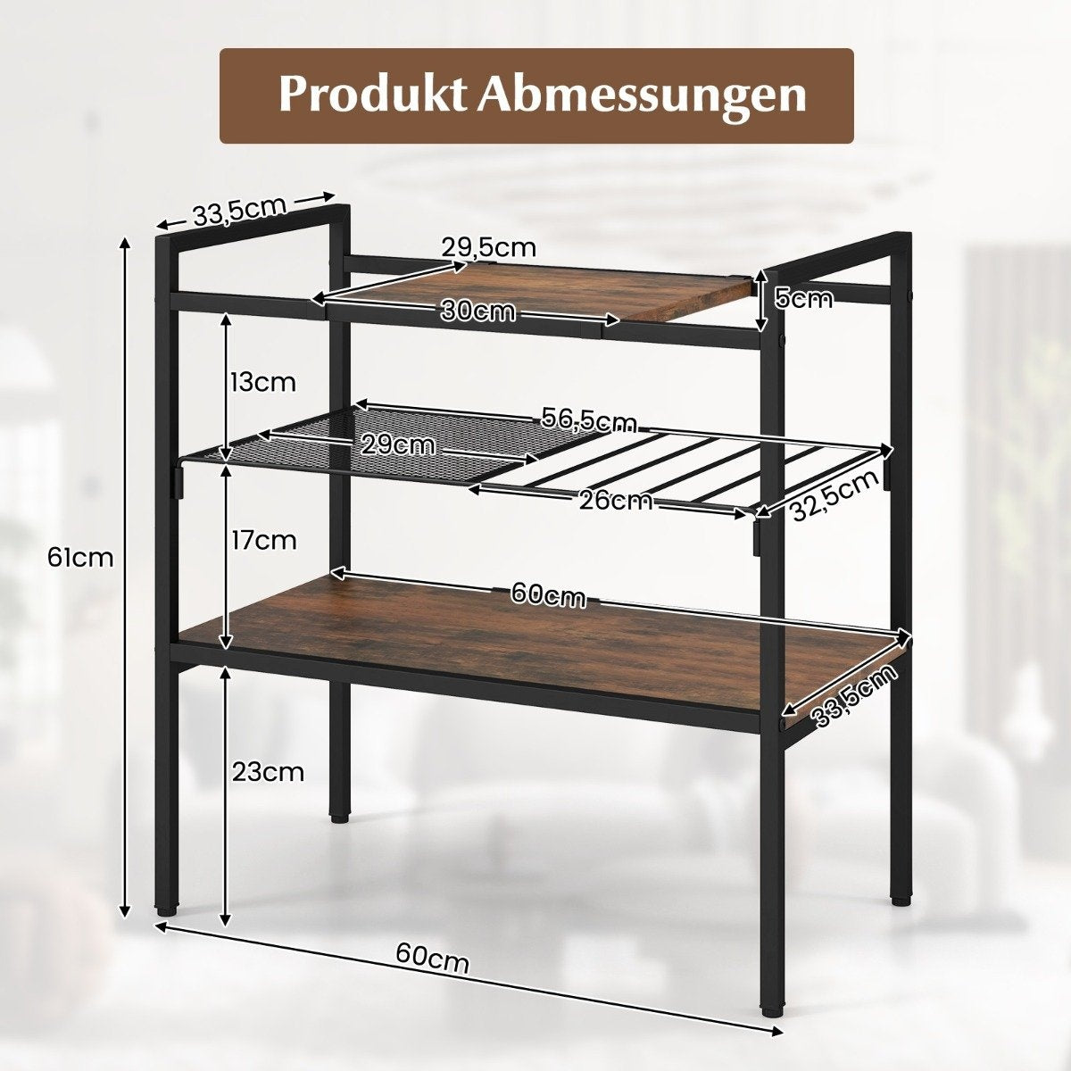 Console table with shelves, narrow console side table, 60 x 33.5 x 61 cm, rustic brown