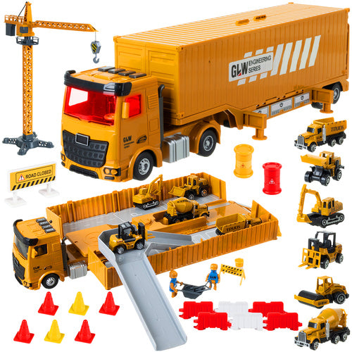 Construction Truck Set with Crane and Accessories