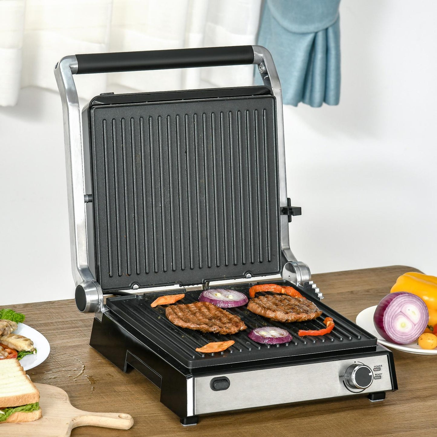Electric contact grill, 2000W, adjustable thermostat, foldable
