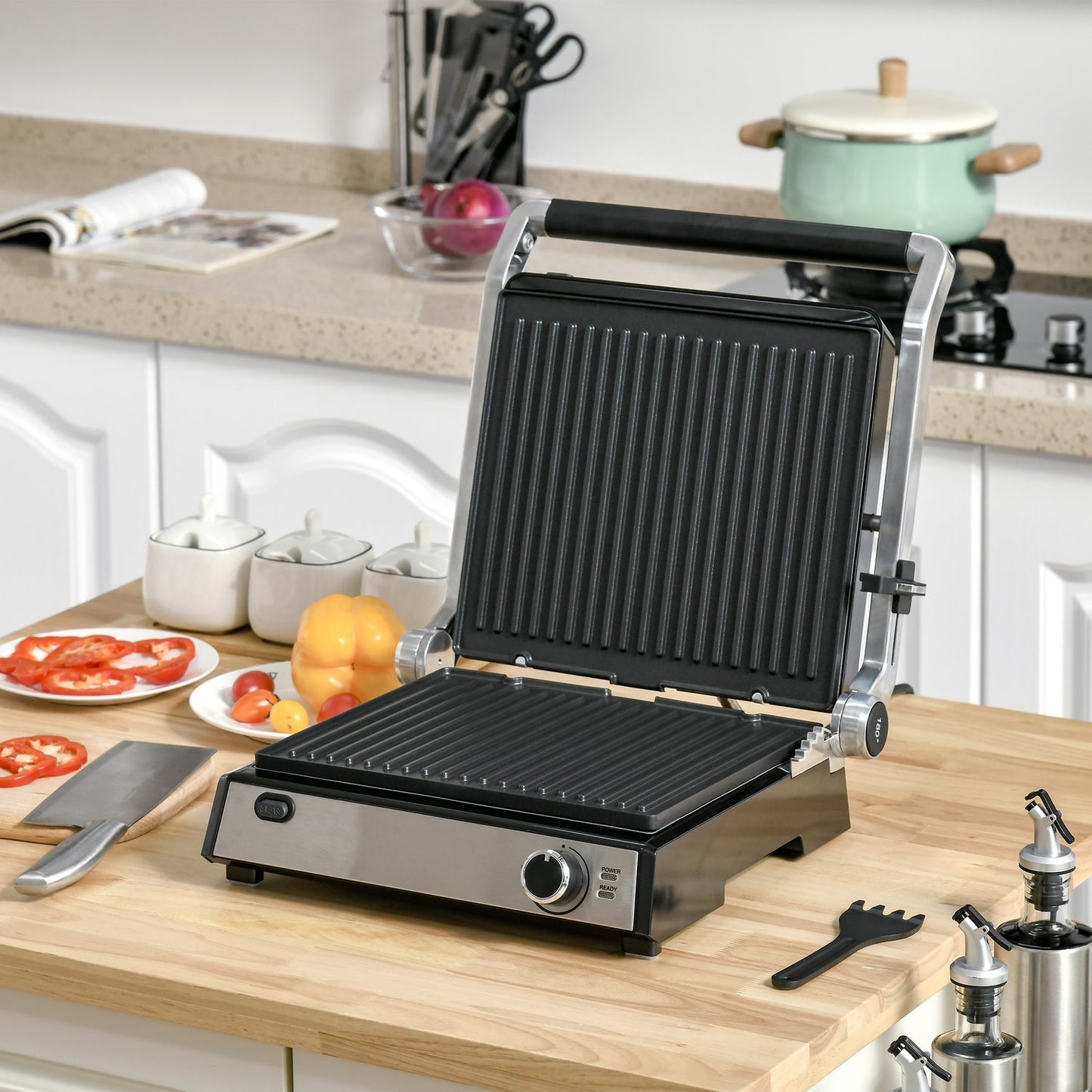 Electric contact grill, 2000W, adjustable thermostat, foldable