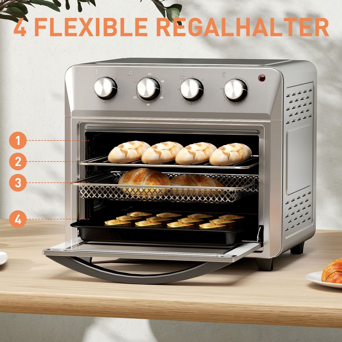 Convection Mini Oven, Air Fryer, 24L, 6 Modes, Timer, Silver
