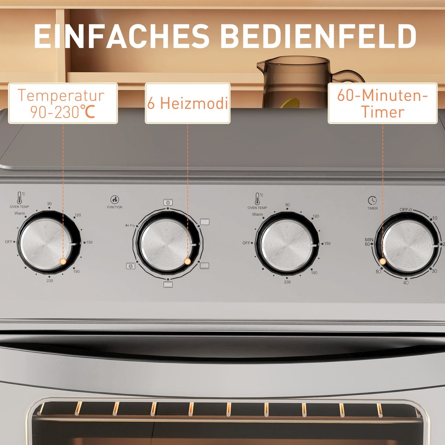 Convection Mini Oven, Air Fryer, 24L, 6 Modes, Timer, Silver