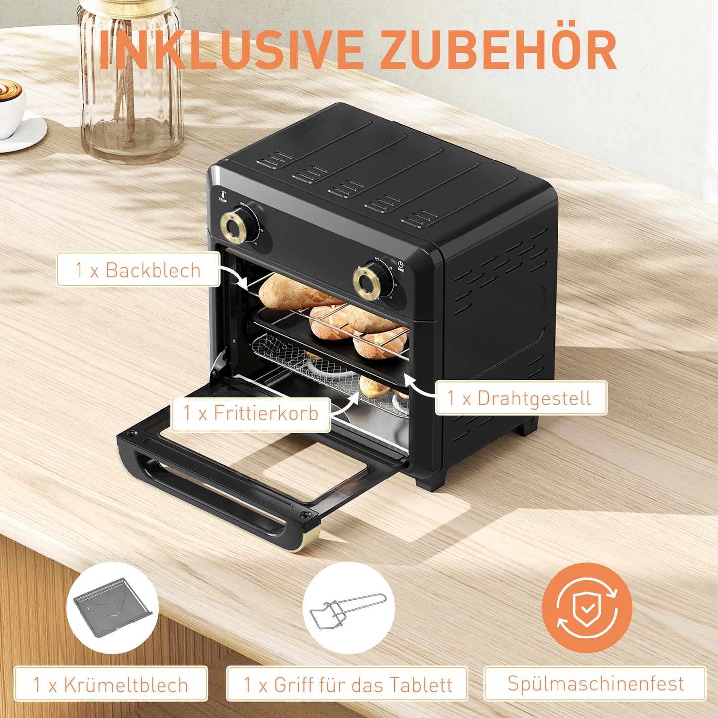 Convection Mini Oven, Air Fryer, Timer, 10L, Black