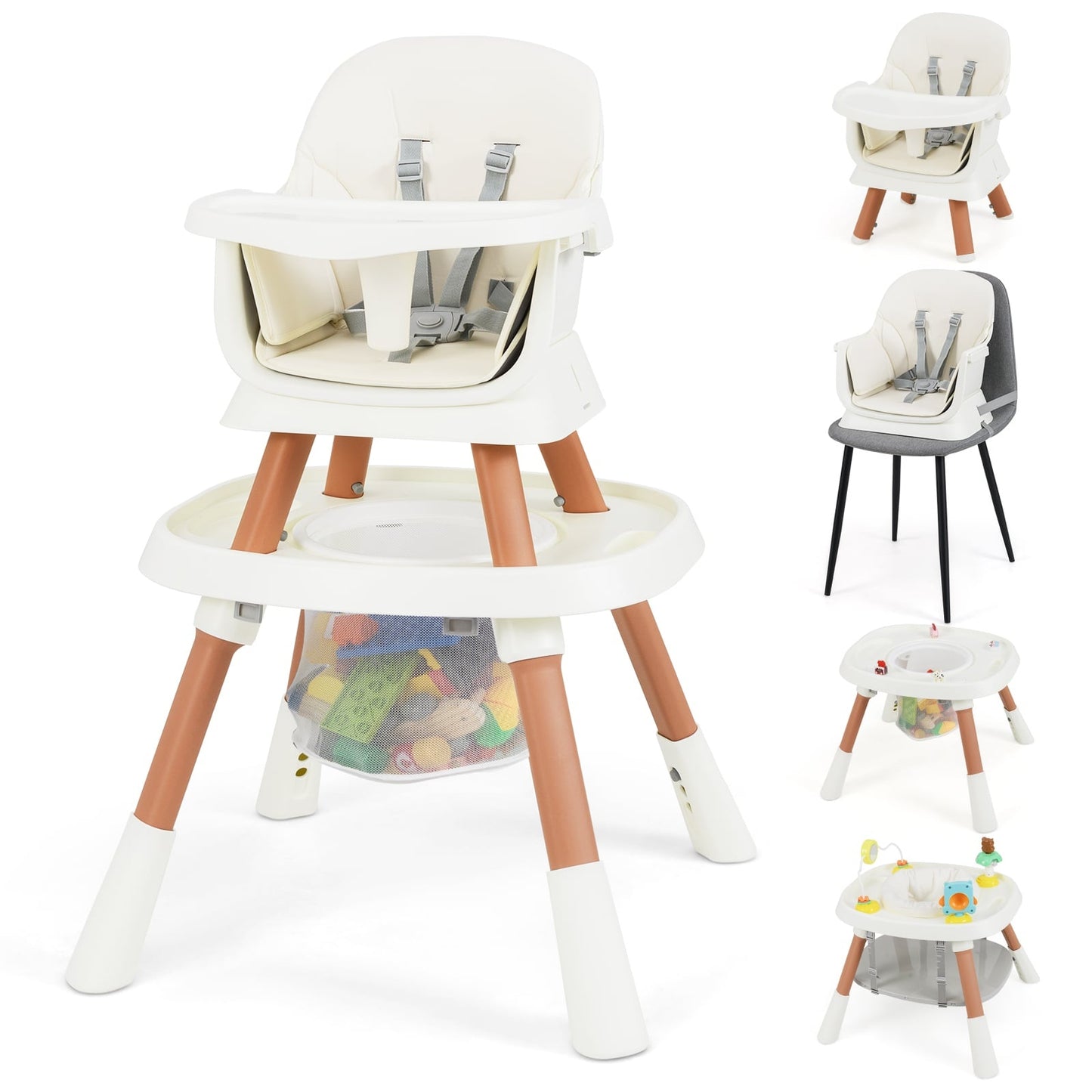 Convertible 16-in-1 High Chair with Tray & 5-Point Harness