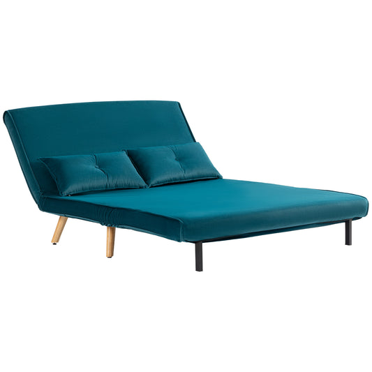 Convertible 2-Seater Sofa Bed, Adjustable Backrest, Green Fabric