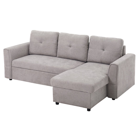 Convertible 3-Seater Sofa Bed with Chaise, Grey Fabric